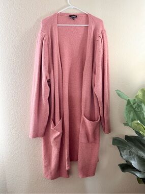 Express Dusty Rose Open-Front Long Cardigan